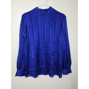 NWT Women's Ann Taylor Factory Blue Polyester Long Sleeve Blouse Size Medium